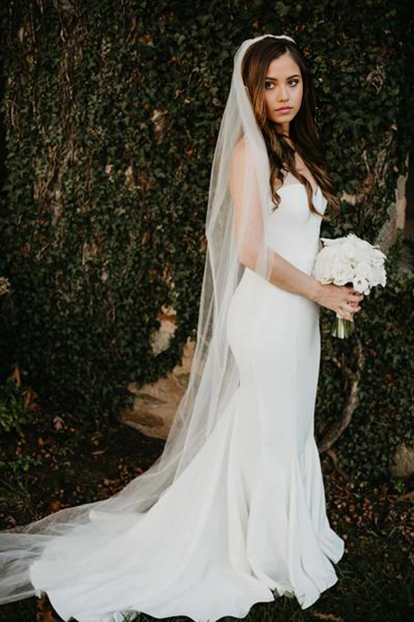 Vestidos de novia largos con cola de barrido y escote corazón de sirena
